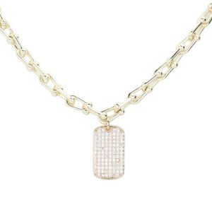 CZ Stone Paved Dog Tag Pendant Mans Necklace